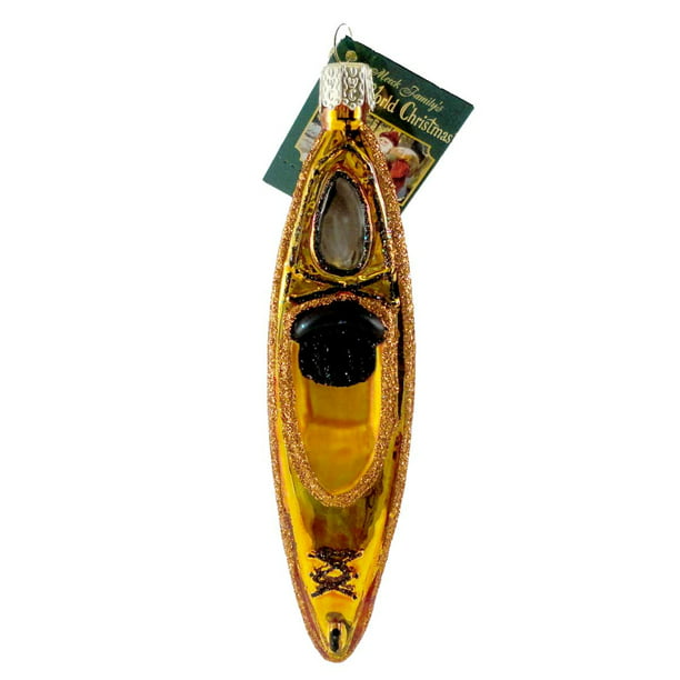 Old World Christmas Kayak Gold Glass Ornament Sport Boat Recreation 46038 Gold 